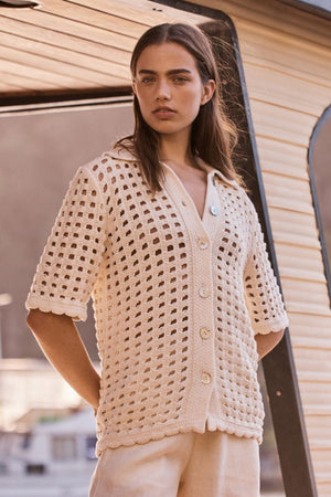 LITTLE LIES Della Crochet Shirt - Cream Shirts & Blouses - Zabecca Living