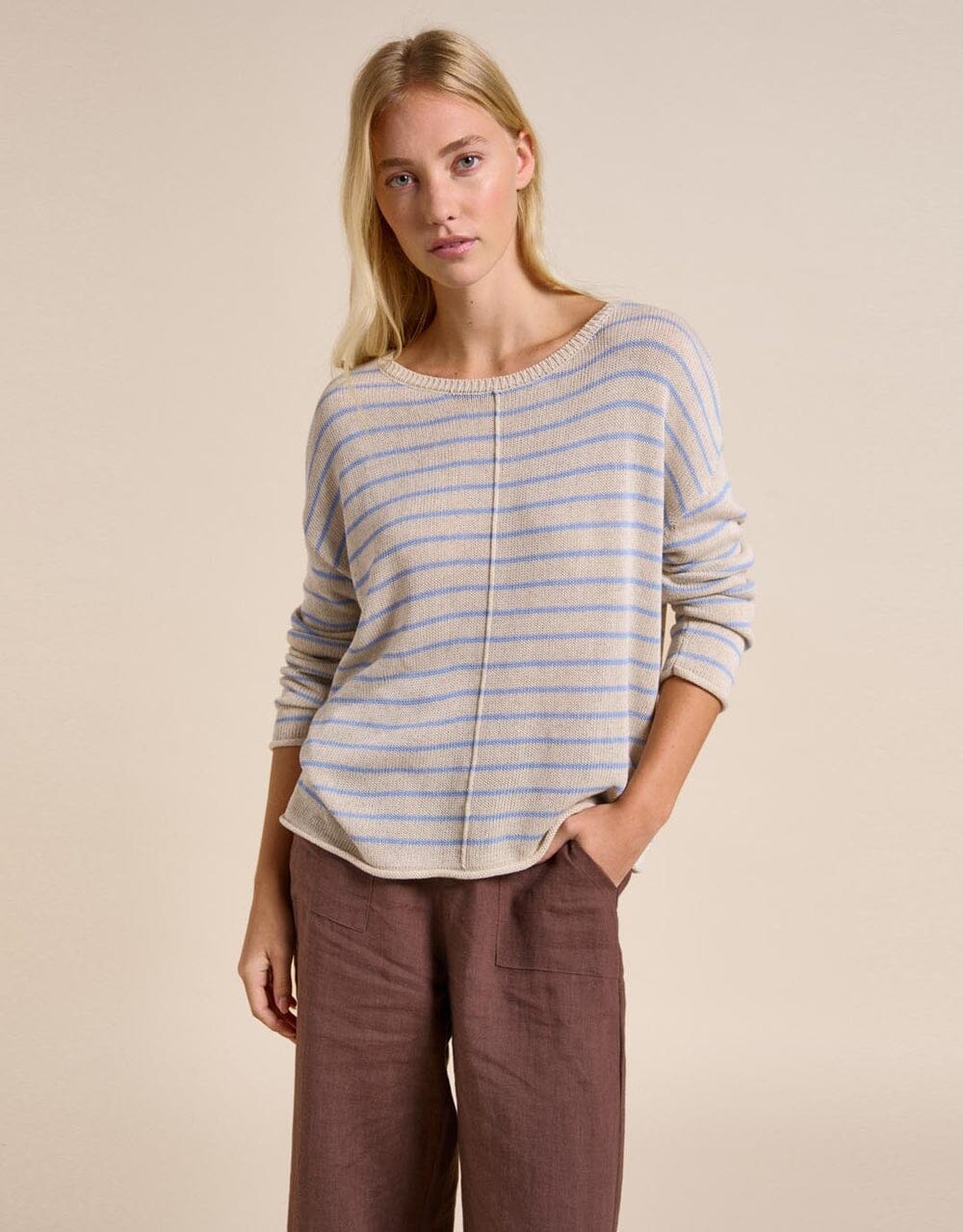 LITTLE LIES Indi Knit - Natural/Blue Jumpers + Knitwear - Zabecca Living