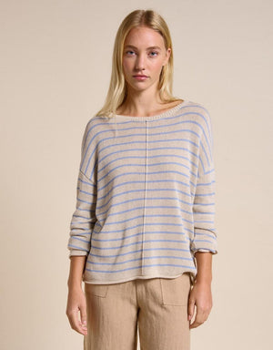 LITTLE LIES Indi Knit - Natural/Blue Jumpers + Knitwear - Zabecca Living
