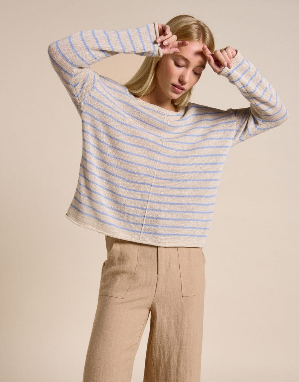 LITTLE LIES Indi Knit - Natural/Blue Jumpers + Knitwear - Zabecca Living
