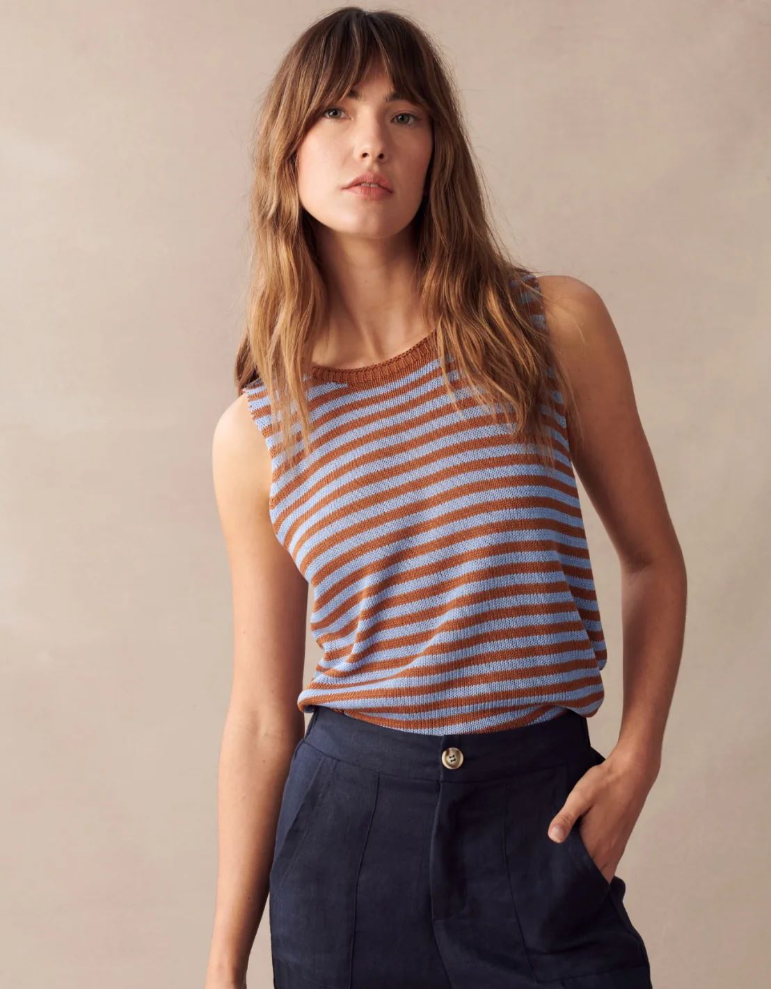 LITTLE LIES Isa Spring Tank - Blue / Rust Stripe Tank - Zabecca Living
