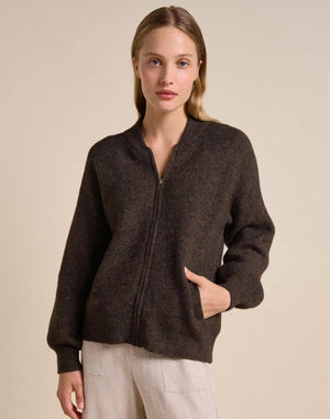 LITTLE LIES Knitted Bomber - Chocolate Jacket - Zabecca Living
