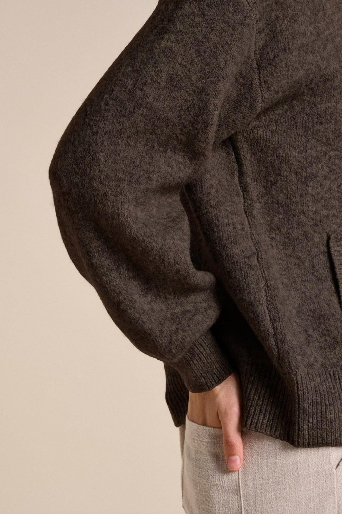 LITTLE LIES Knitted Bomber - Chocolate Jacket - Zabecca Living
