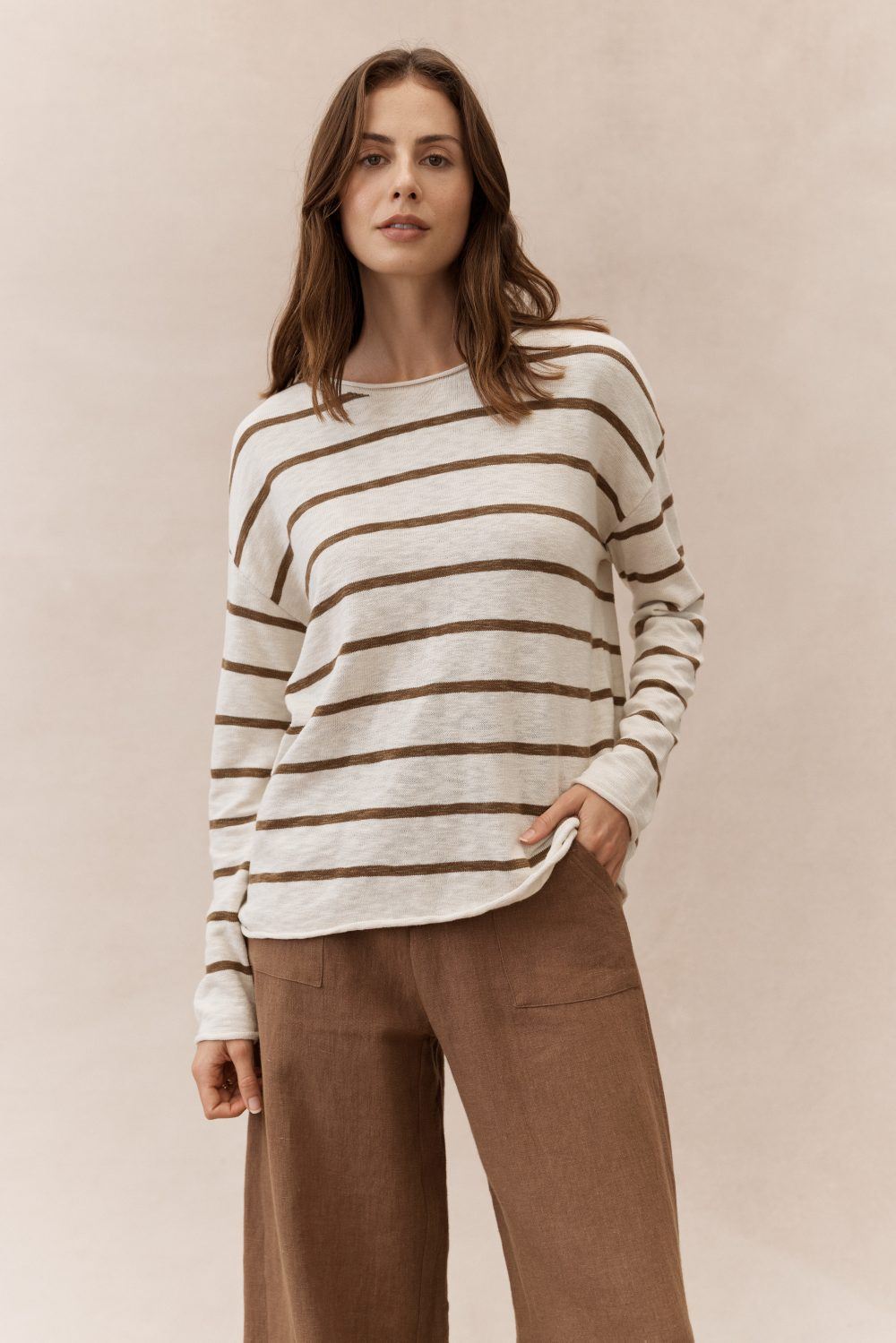 LITTLE LIES Minnie Top - Mocha Stripe Jumpers + Knitwear - Zabecca Living