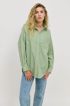 LITTLE LIES Molly Shirt - Green Stripe Shirts & Blouses - Zabecca Living