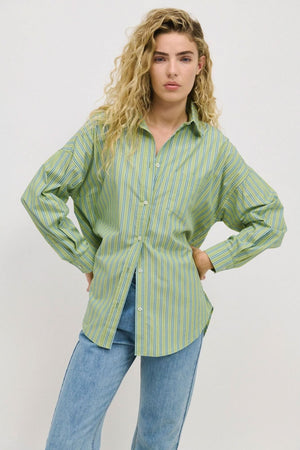 LITTLE LIES Molly Shirt - Green Stripe Shirts & Blouses - Zabecca Living