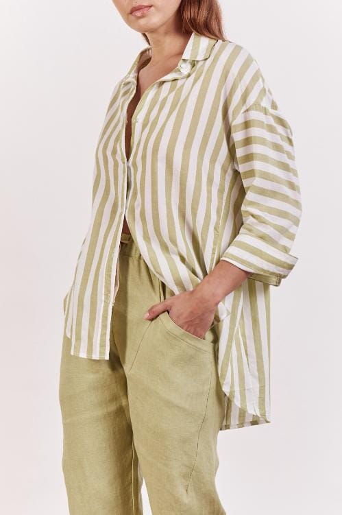 LITTLE LIES Mya Stripe Shirt - Green Shirts & Blouses - Zabecca Living