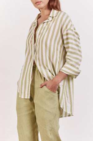 LITTLE LIES Mya Stripe Shirt - Green Shirts & Blouses - Zabecca Living