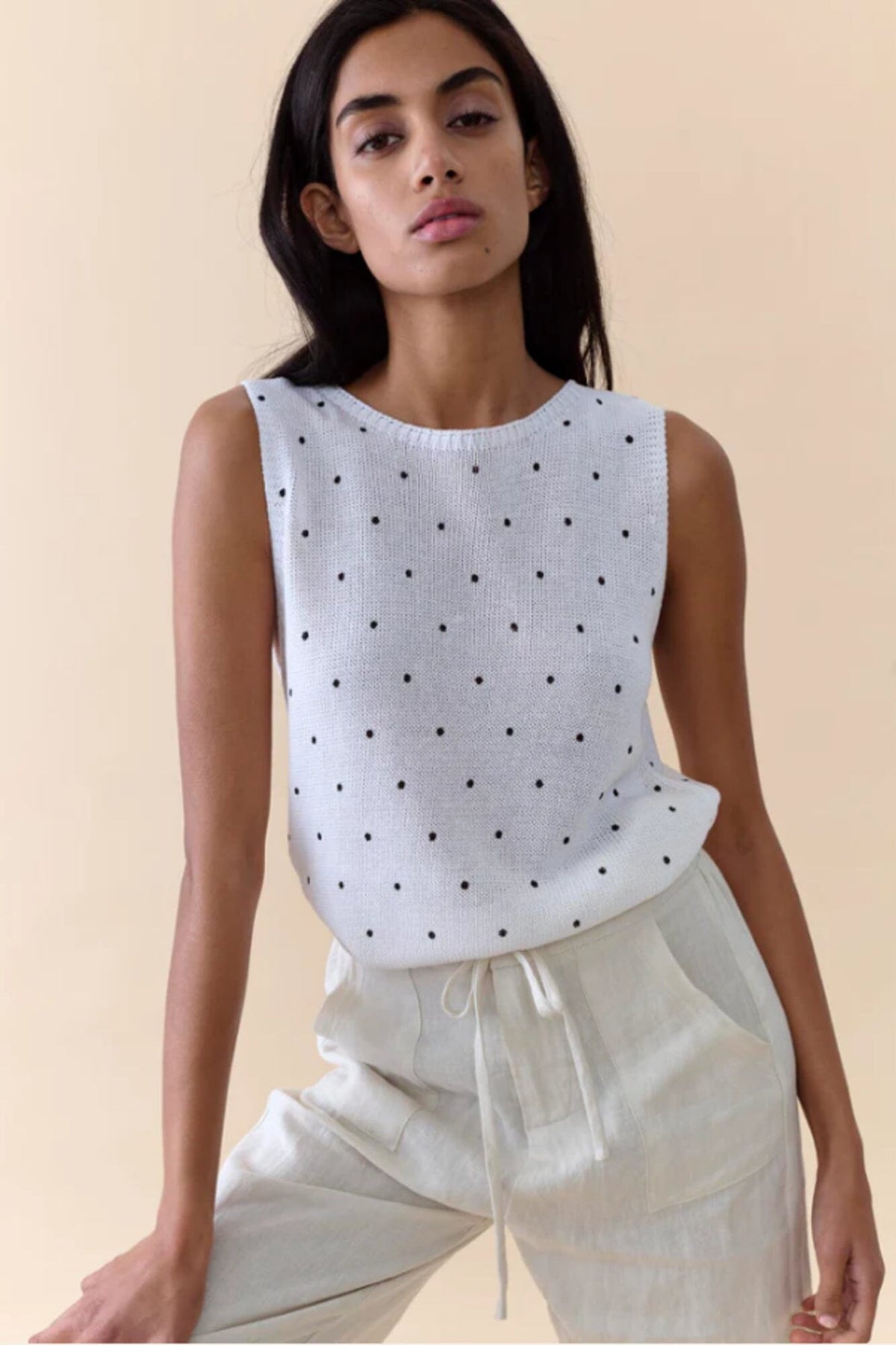 LITTLE LIES Natural Polka Dot Tank Tank - Zabecca Living