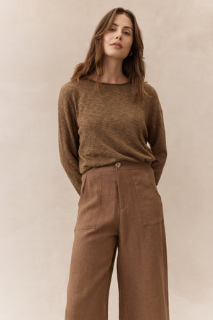 LITTLE LIES Nellie Top - Mocha Jumpers + Knitwear - Zabecca Living