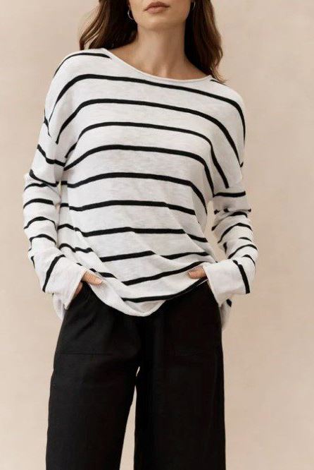LITTLE LIES Nellie Top - White/ Black Jumpers + Knitwear - Zabecca Living