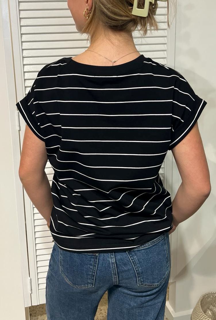 LITTLE LIES Rhodes Stripe Tee - Black / White Tee - Zabecca Living