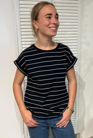 LITTLE LIES Rhodes Stripe Tee - Black / White Tee - Zabecca Living