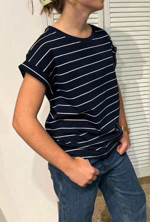 LITTLE LIES Rhodes Stripe Tee - Navy / White Tee - Zabecca Living