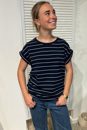 LITTLE LIES Rhodes Stripe Tee - Navy / White Tee - Zabecca Living