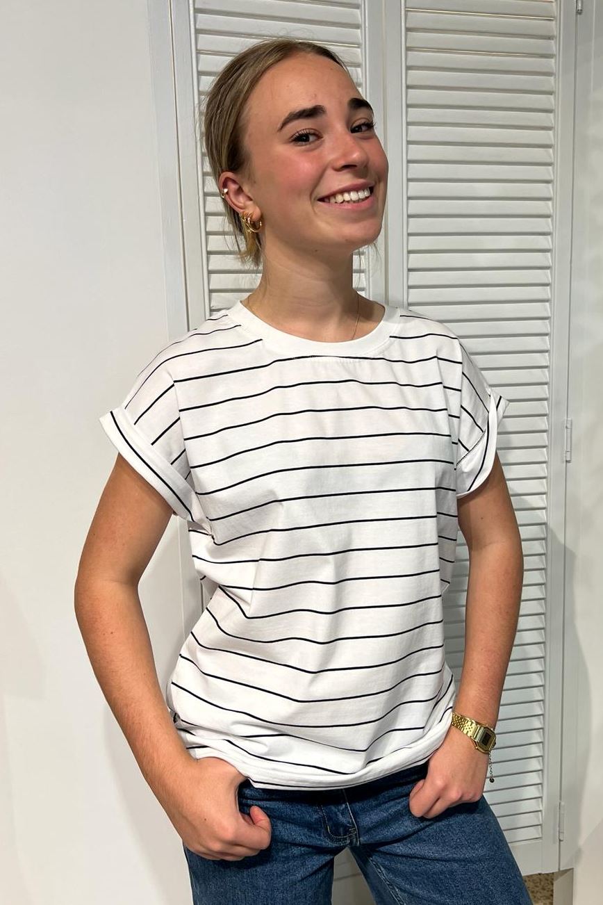 LITTLE LIES Rhodes Stripe Tee - White / Black Tee - Zabecca Living