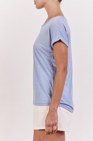 LITTLE LIES Roll Sleeve Tee - Cool Blue Tee - Zabecca Living