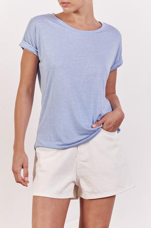 LITTLE LIES Roll Sleeve Tee - Cool Blue Tee - Zabecca Living