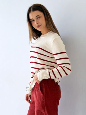 LITTLE LIES Serena Stripe Sweater - Cherry / White SWEATER - Zabecca Living
