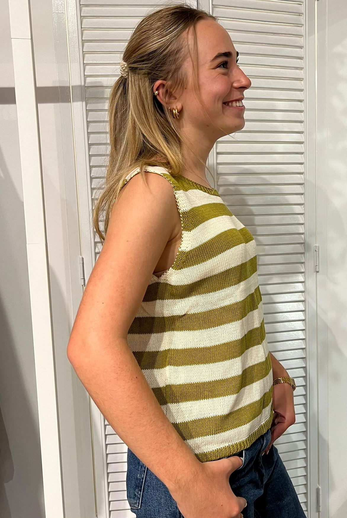 LITTLE LIES Stripe Spring Tank - White/ Khaki Tank - Zabecca Living