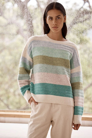 LITTLE LIES Stripe Suri Jumper - Aqua Jumpers + Knitwear - Zabecca Living