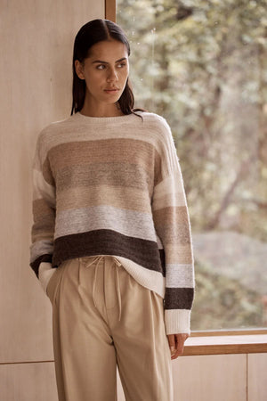 LITTLE LIES Stripe Suri Jumper - Mocha Jumpers + Knitwear - Zabecca Living
