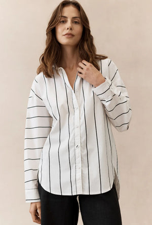 LITTLE LIES Yuki Stripe Shirt - White/Black Shirts & Blouses - Zabecca Living