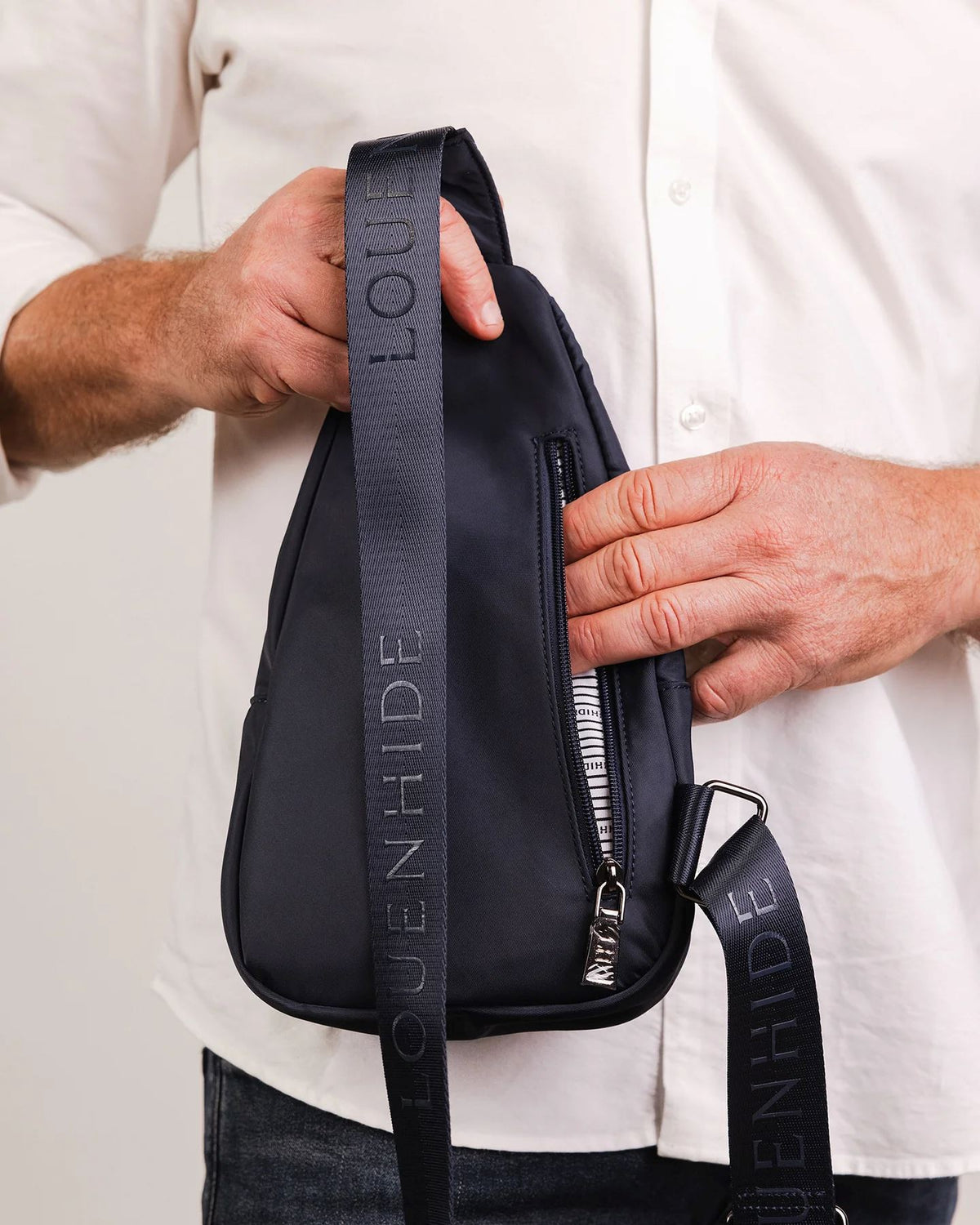 LOUENHIDE Boyd Nylon Sling Bag - Navy HANDBAG - Zabecca Living