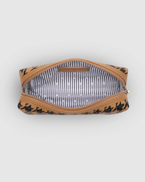 LOUENHIDE Brianna Makeup Bag - Houndstooth Camel toiletry bag - Zabecca Living