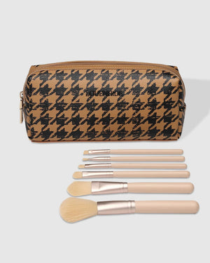 LOUENHIDE Brianna Makeup Bag - Houndstooth Camel toiletry bag - Zabecca Living