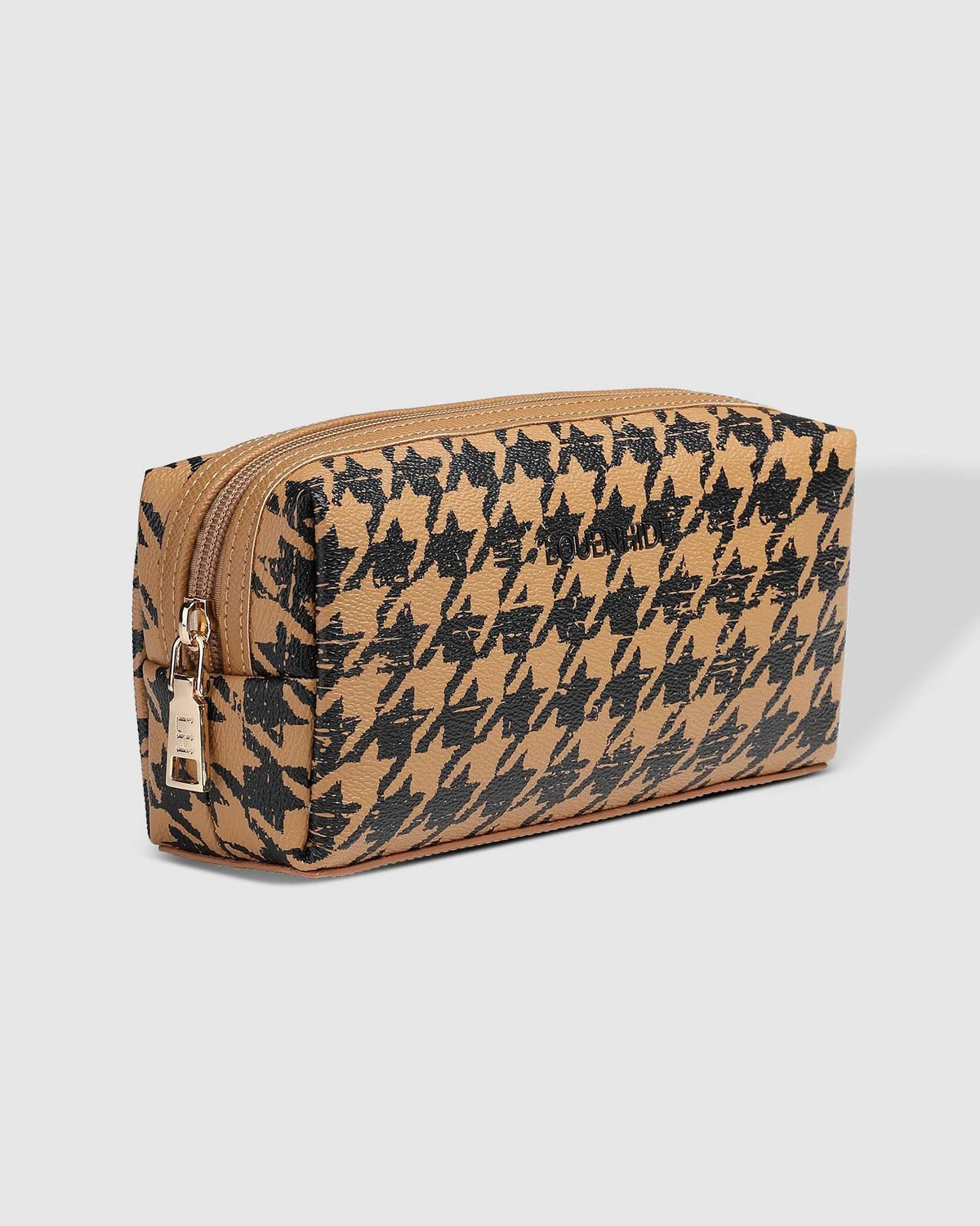 LOUENHIDE Brianna Makeup Bag - Houndstooth Camel toiletry bag - Zabecca Living