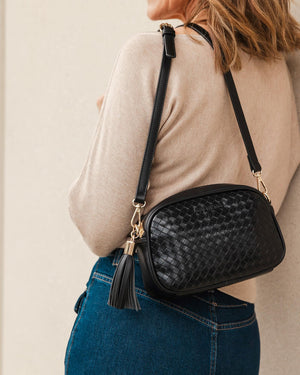 LOUENHIDE Jacinta Woven Crossbody Bag - Black HANDBAG - Zabecca Living
