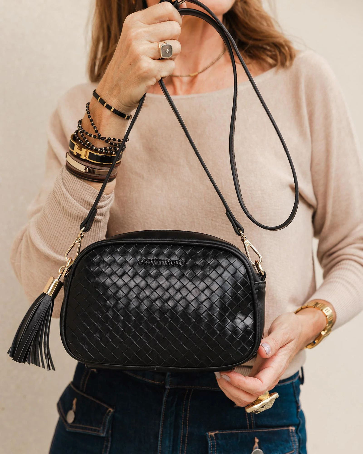 LOUENHIDE Jacinta Woven Crossbody Bag - Black HANDBAG - Zabecca Living