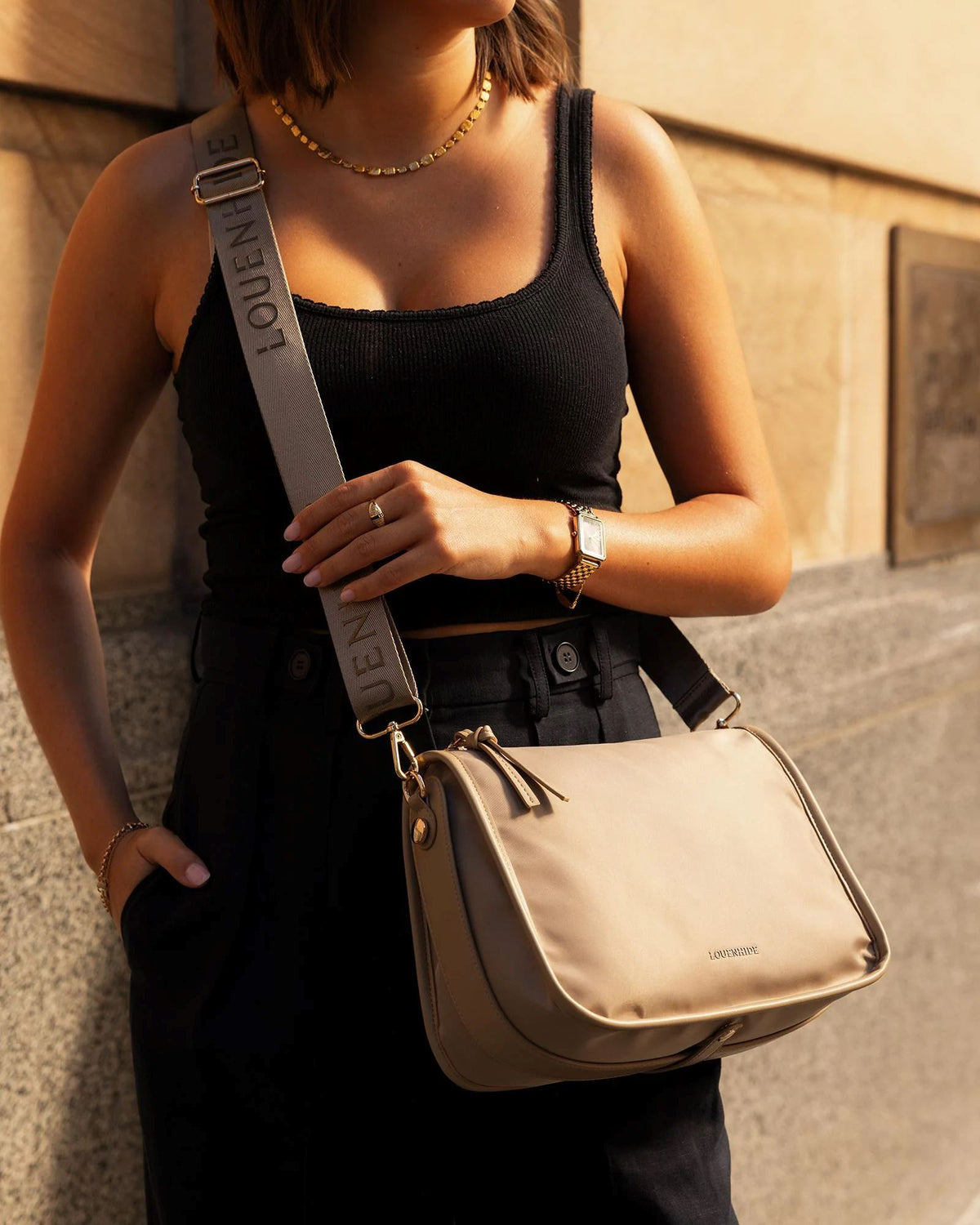 LOUENHIDE Milan Nylon Crossbody Bag - Beige HANDBAG - Zabecca Living