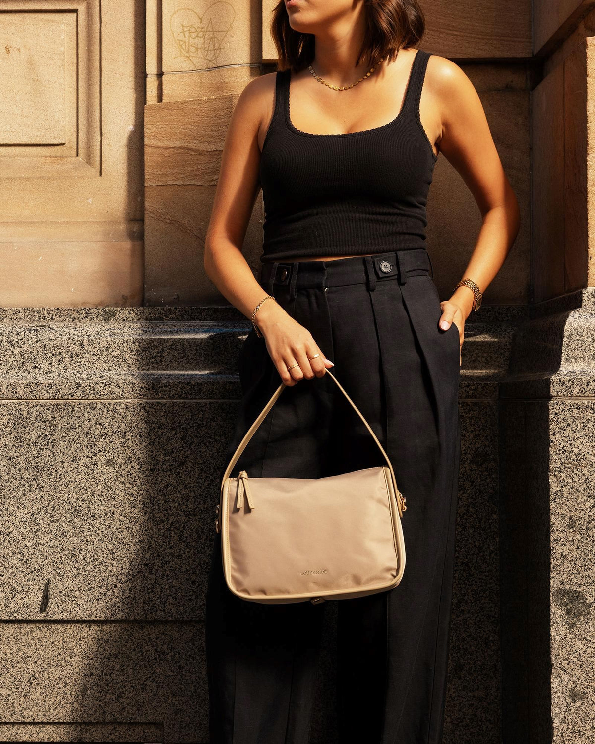 LOUENHIDE Milan Nylon Crossbody Bag - Beige HANDBAG - Zabecca Living