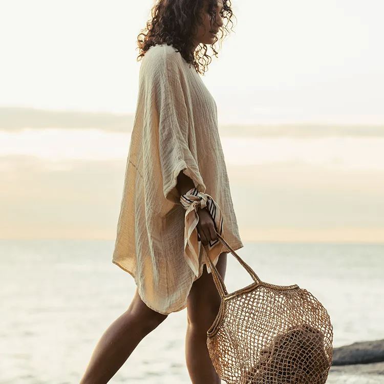 MADE IN MADA Tahiry Bag - Natural Light Brown Gold Beach Bag - Zabecca Living
