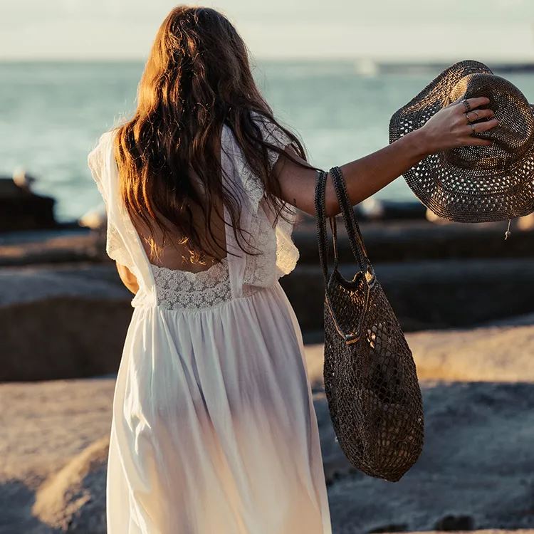 MADE IN MADA Tahiry Bag - Natural Light Brown Gold Beach Bag - Zabecca Living