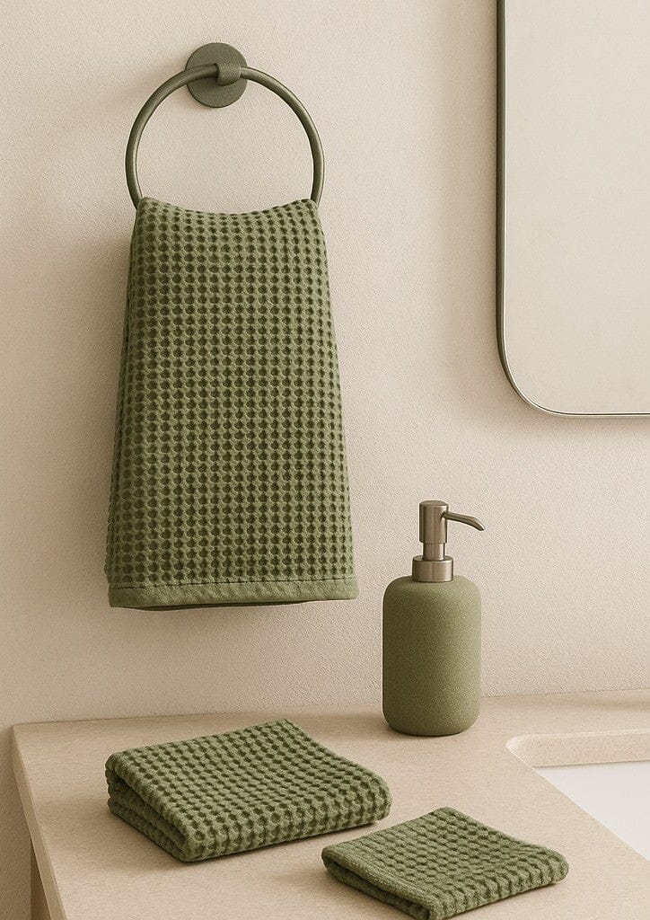 MAMA AND TOCHTER 100% Organic Cotton Rustic Waffle Face Cloth - Light Olive - Zabecca Living
