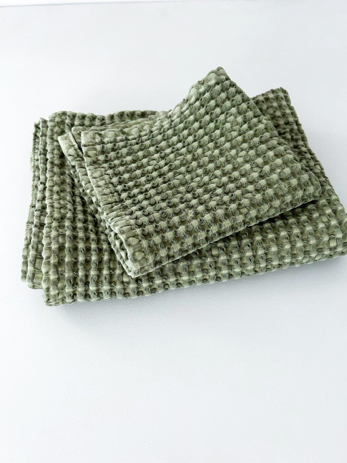 MAMA AND TOCHTER 100% Organic Cotton Rustic Waffle Face Cloth - Light Olive - Zabecca Living