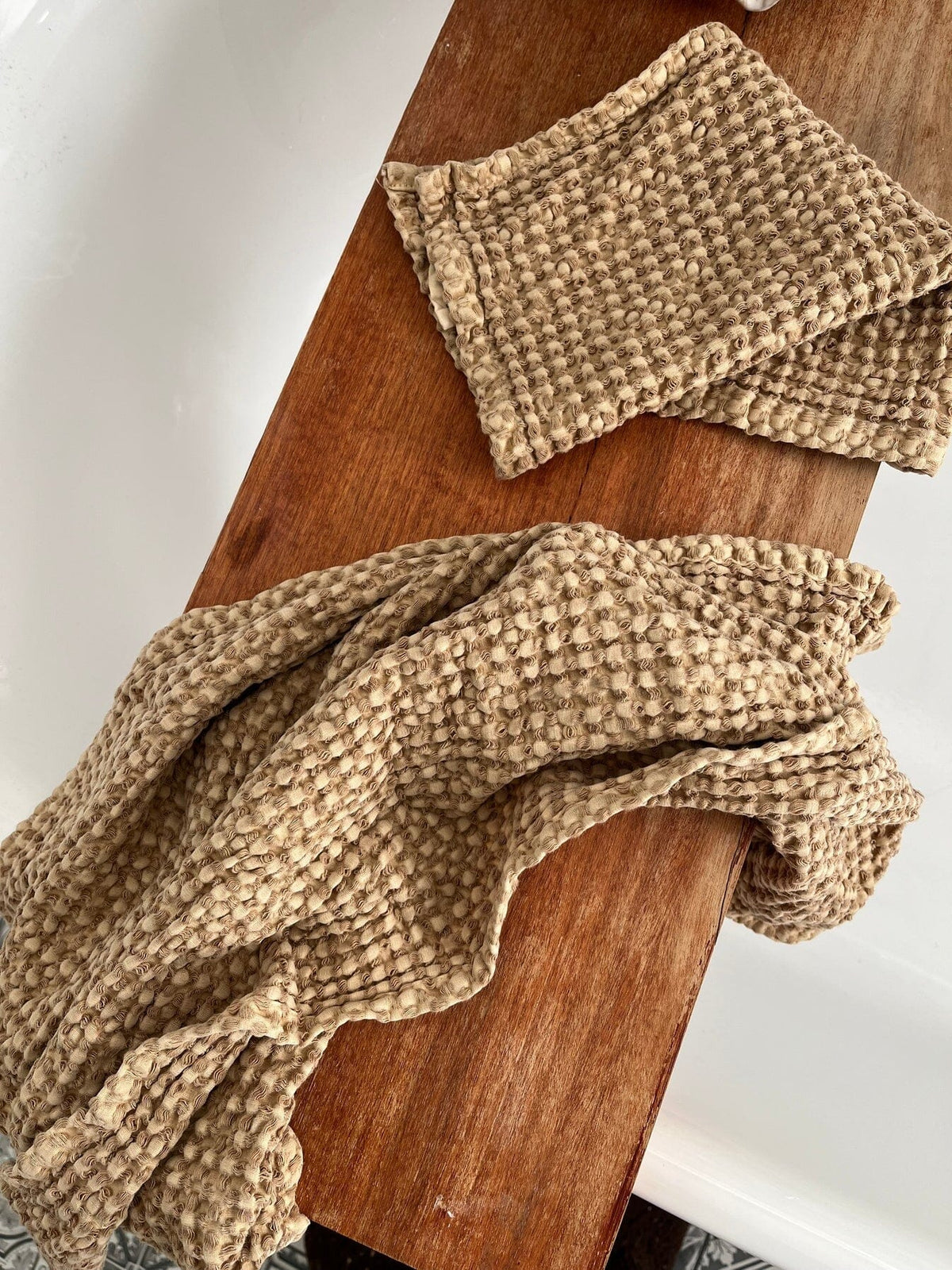 MAMA AND TOCHTER 100% Organic Cotton Rustic Waffle Face Cloth - Light Rust - Zabecca Living
