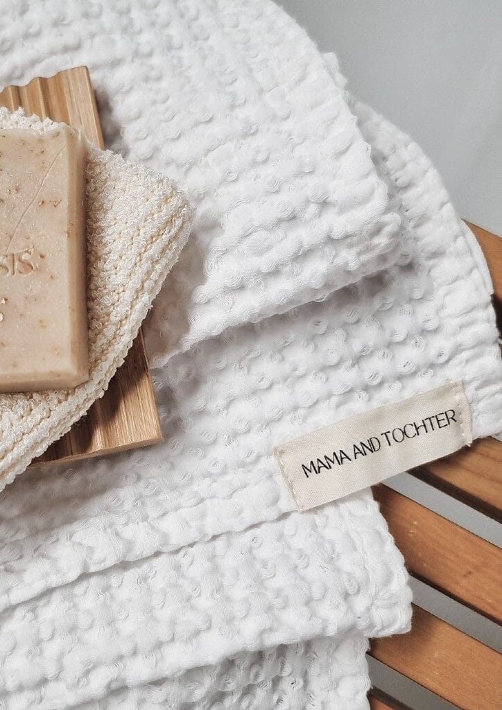 MAMA AND TOCHTER 100% Organic Cotton Rustic Waffle Face Cloth - White - Zabecca Living