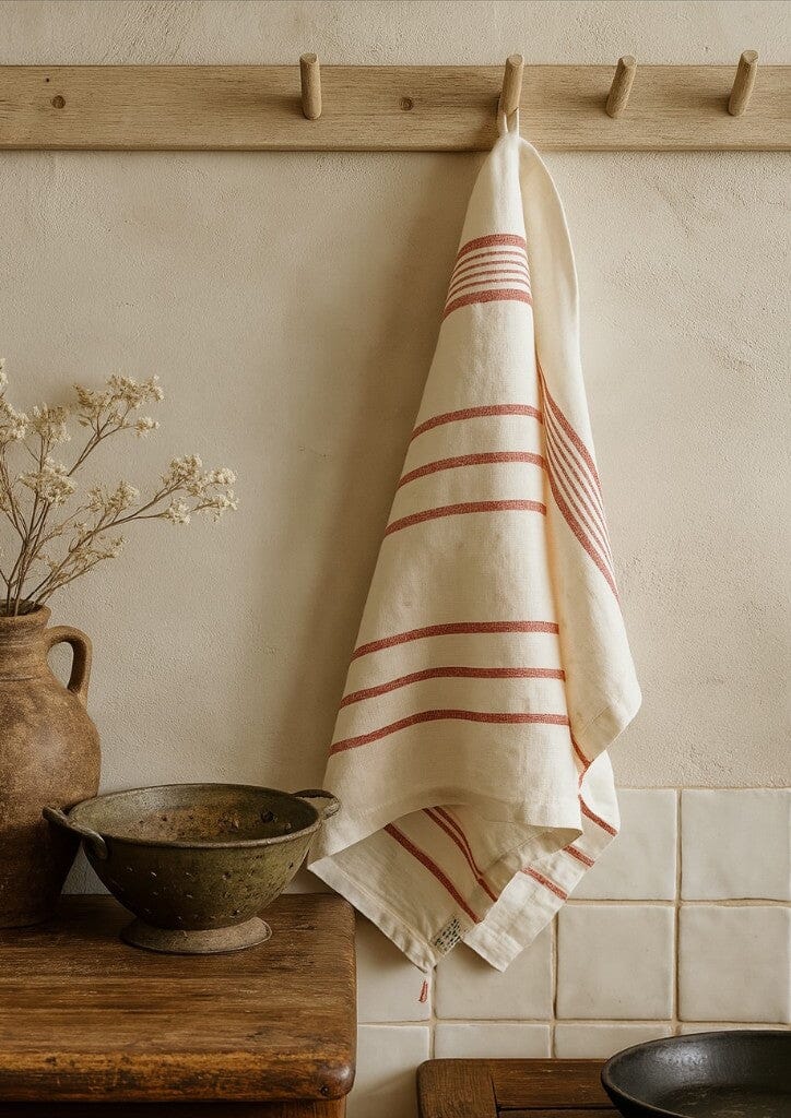MAMA AND TOCHTER Pure French Linen Tea Towel - Rust Stripe - Zabecca Living