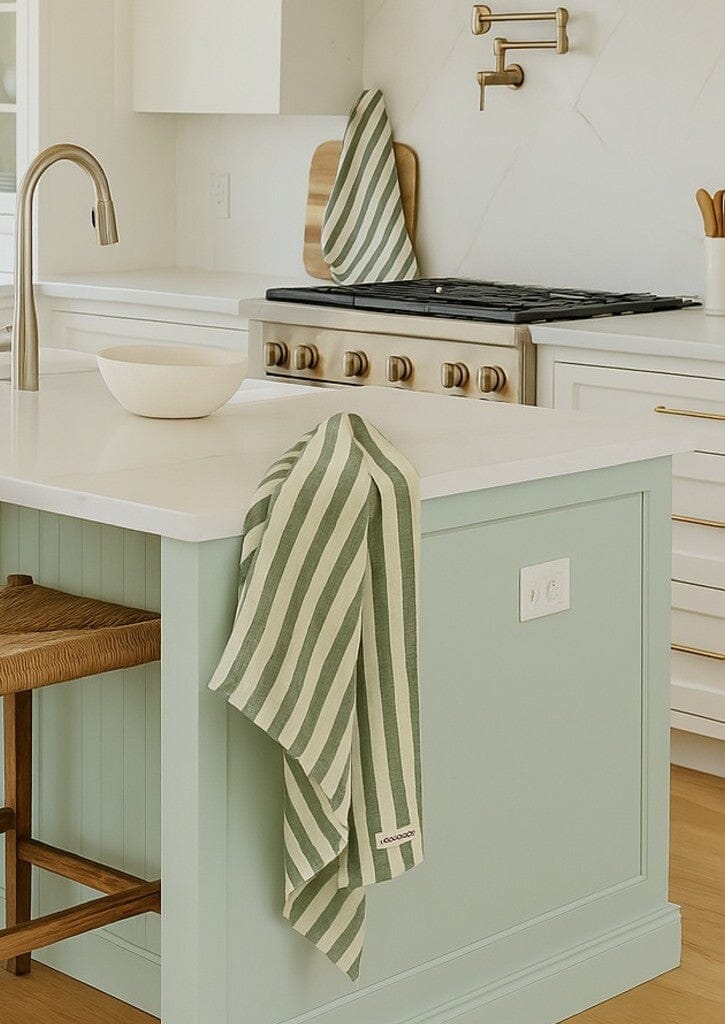 MAMA AND TOCHTER Pure French Linen Tea Towel - Sage Stripe - Zabecca Living