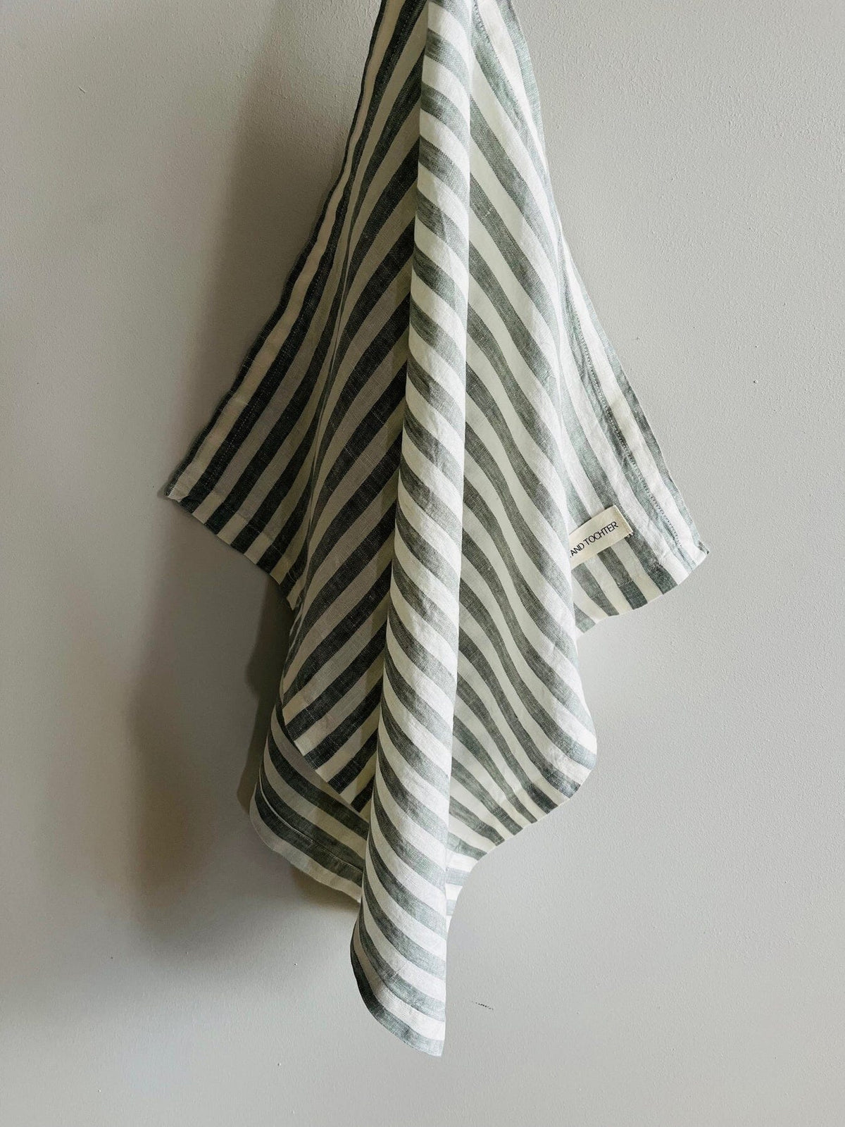 MAMA AND TOCHTER Pure French Linen Tea Towel - Sage Stripe - Zabecca Living