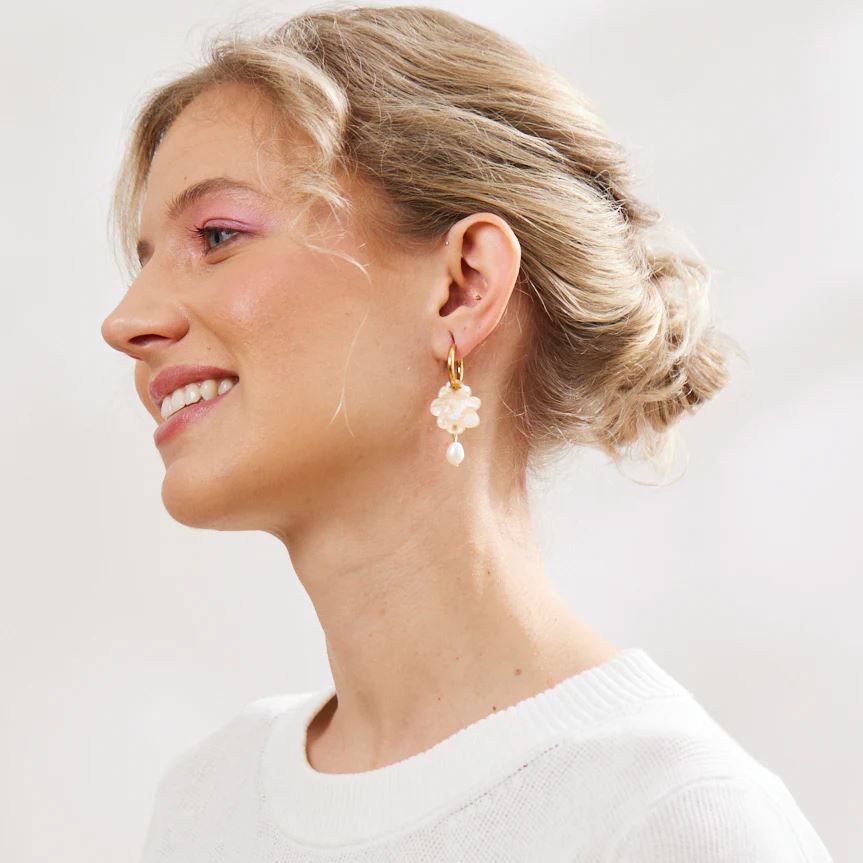 MARTHA JEAN Cloud and Pearl Earrings - Gold Swirl Earrings - Zabecca Living