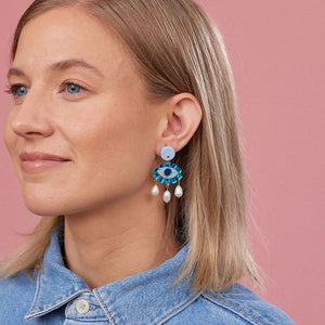 MARTHA JEAN Eye And Pearl Earrings - Blue Earrings - Zabecca Living