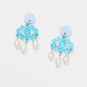MARTHA JEAN Eye And Pearl Earrings - Blue Earrings - Zabecca Living