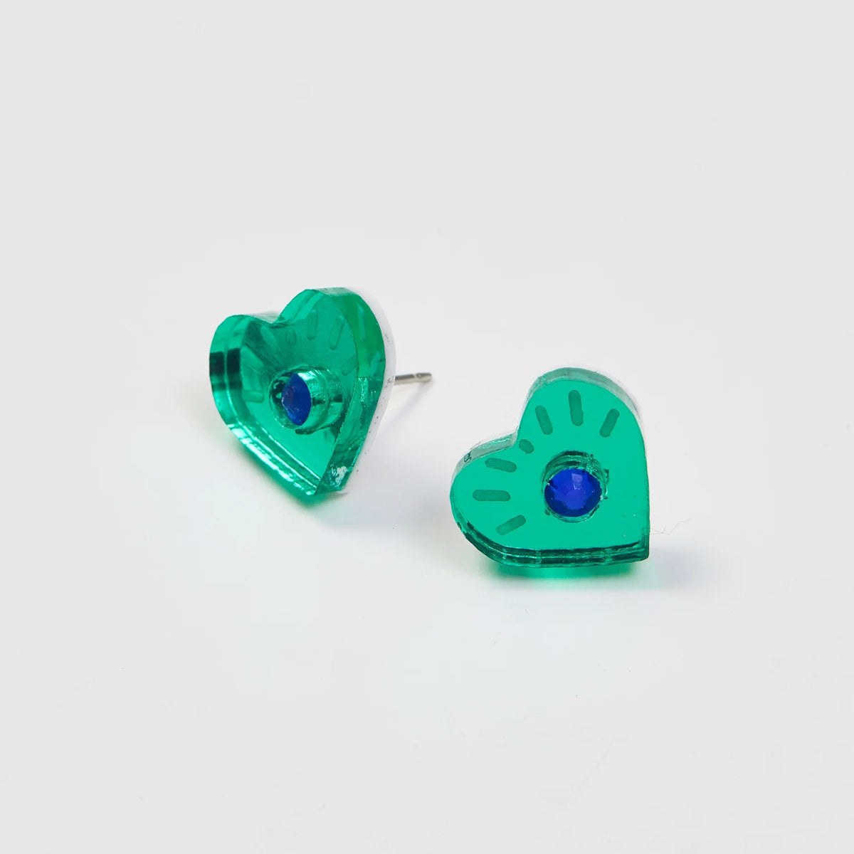 MARTHA JEAN Eye Heart Studs - Kelly Green / Blue Earrings - Zabecca Living