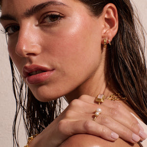 MURKANI 12mm Octagonal Huggies White Topaz - 18KT Yellow Gold Plate Earrings - Zabecca Living