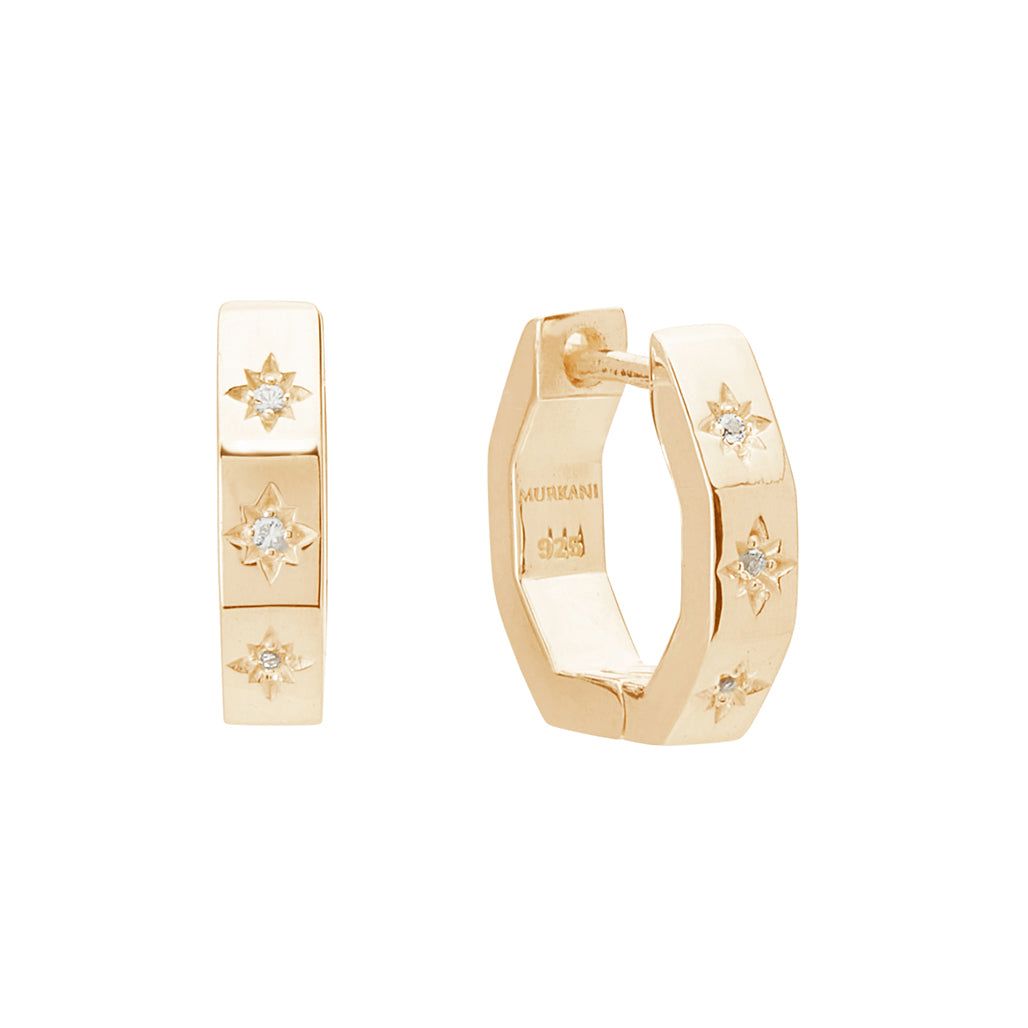 MURKANI 12mm Octagonal Huggies White Topaz - 18KT Yellow Gold Plate Earrings - Zabecca Living
